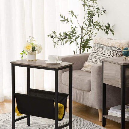 Industrial Side Table with Magazine Holder Sling and Metal Structure (Grey)