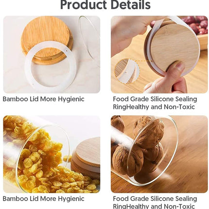 12 Pieces Glass Spice Jars for Kitchen Canisters with Airtight Bamboo Lids and Labels (250 ml)
