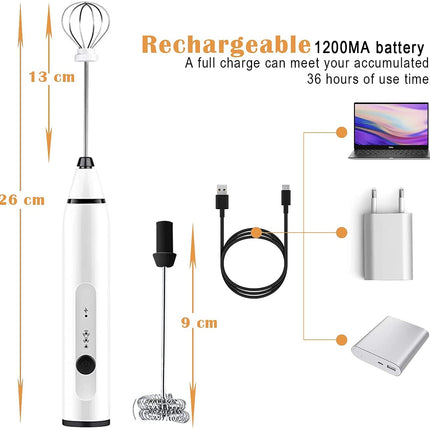 Silver Rechargeable Electric Milk Frother Handheld (3 Speeds)