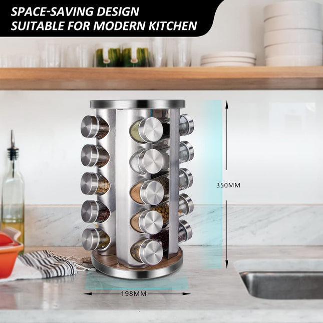 Rotating Spice Rack Organizer with 20 Pieces Jars for Kitchen