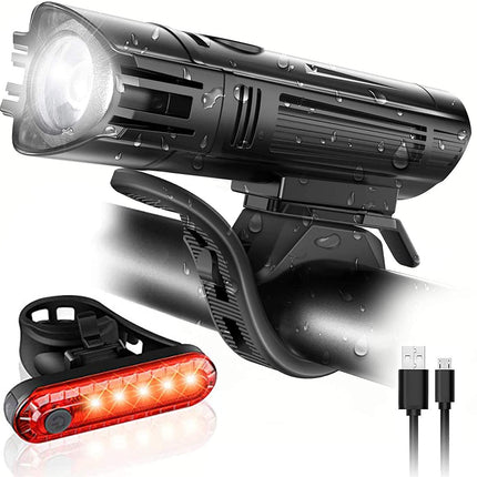 Waterproof Rechargeable LED Bike Lights Set (2000mah Lithium Battery, IPX4, 2 USB Cables)