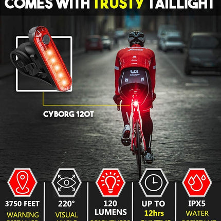 Waterproof Rechargeable LED Bike Lights Set (2000mah Lithium Battery, IPX4, 2 USB Cables)