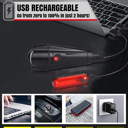 Waterproof Rechargeable LED Bike Lights Set (2000mah Lithium Battery, IPX4, 2 USB Cables)