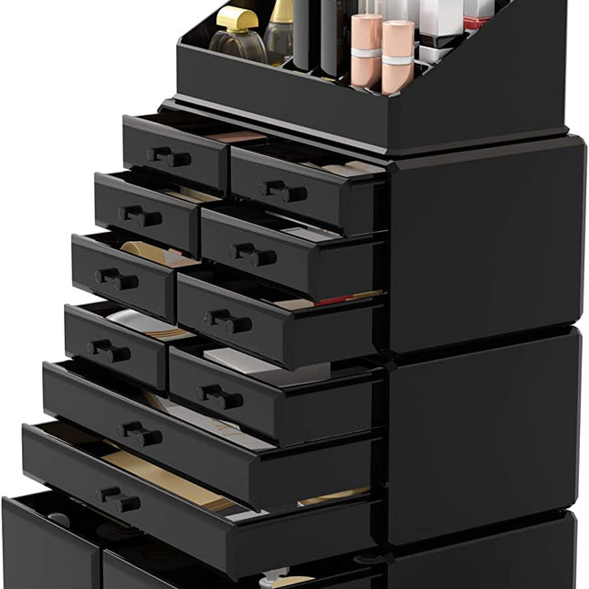 Makeup Cosmetic Organizer Storage with 12 Drawers Display Boxes (Black)