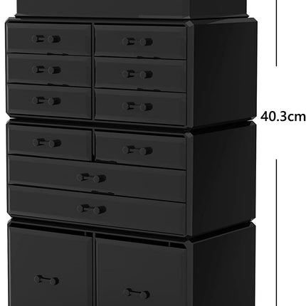 Makeup Cosmetic Organizer Storage with 12 Drawers Display Boxes (Black)