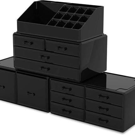 Makeup Cosmetic Organizer Storage with 12 Drawers Display Boxes (Black)