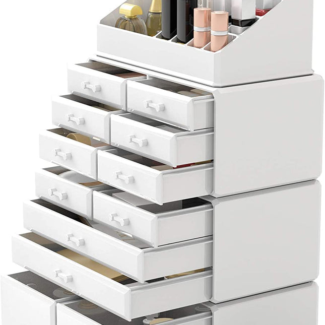 Makeup Cosmetic Organizer Storage with 12 Drawers Display Boxes (White)