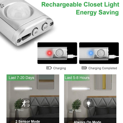 80 LED Motion Closet Sensor Rechargeable Lights for Kitchen and Bedroom (White and Yellow Light)