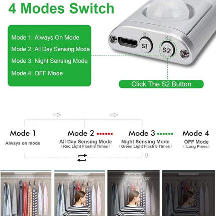 80 LED Motion Closet Sensor Rechargeable Lights for Kitchen and Bedroom (White and Yellow Light)