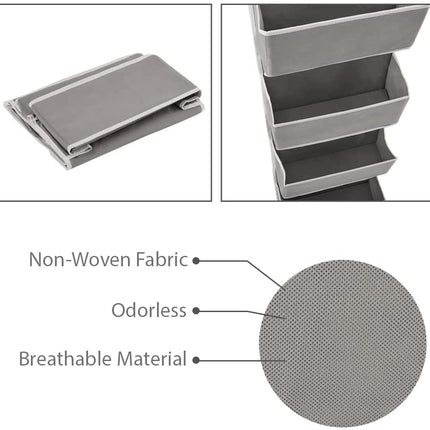 Over the Door Hanging Storage Organizer with 4 Pouch Pocket for Pantry Baby Nursery Bathroom (Grey)