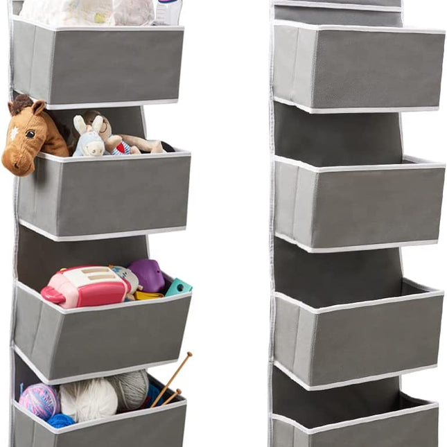 2 Pack Over the Door Hanging Storage Organizer with 4 Pouch Pocket for Pantry Baby Nursery Bathroom Closet Dorm - Gray