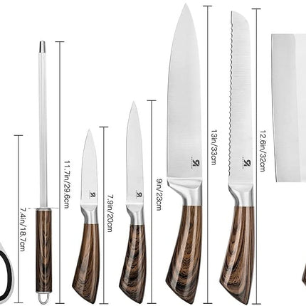 Kitchen Knife Block Set 8 Stainless Steel Knives with Wooden Color Handle (Wood color)