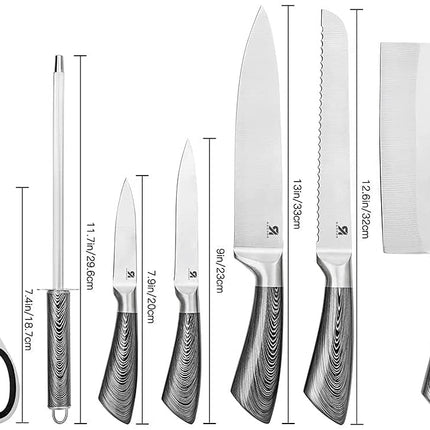 Kitchen Knife Block Set 8 Stainless Steel Knives with Wooden Color Handle (Silver color)