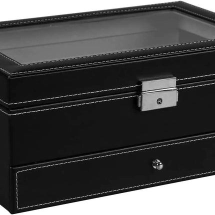 12 Slot PU Leather Lockable Watch and Jewelry Storage Boxes (Black)