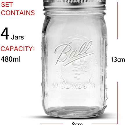 4 Pieces Canning Jars - 480ml Mason Jar Empty Glass Spice Bottles with Airtight Lids and Labels
