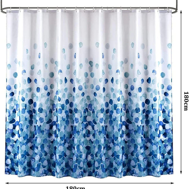 Shower Curtain with 12 Hooks Set Bathroom 180 x 180 cm (Blue)