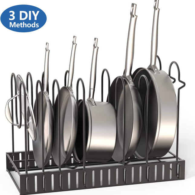 8 Pots and Pans Holder Adjustable Organizer Under Cabinet (Upgraded Version)