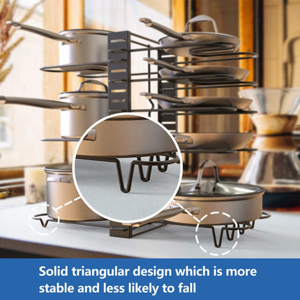8 Pots and Pans Holder Adjustable Organizer Under Cabinet (Upgraded Version)