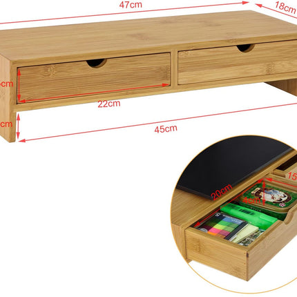 Bamboo Monitor Stand Desk Organizer with 2 Drawers