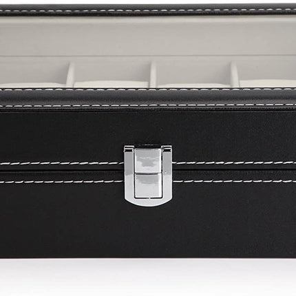 Black PU Leather Watch Organizer Display Storage Box Cases for Men & Women (12 slots)