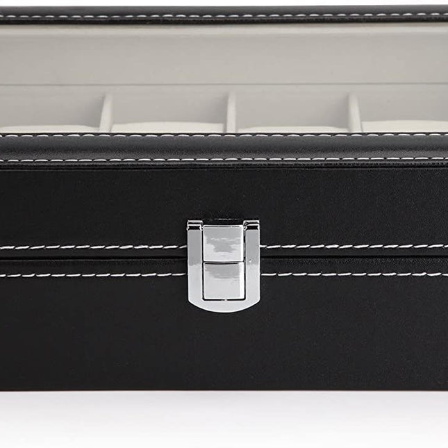 Black PU Leather Watch Organizer Display Storage Box Cases for Men & Women (12 slots)