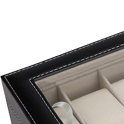 Black PU Leather Watch Organizer Display Storage Box Cases for Men & Women (12 slots)