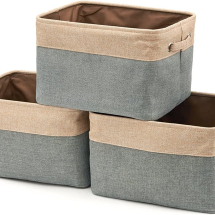 Pack of 3 Collapsible Large Cube Fabric Storage Bins Baskets for Laundry - Gray and Brown