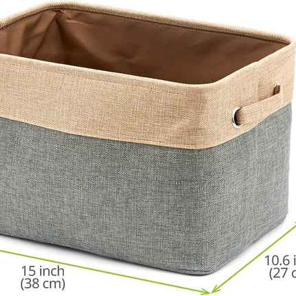 Pack of 3 Collapsible Large Cube Fabric Storage Bins Baskets for Laundry - Gray and Brown
