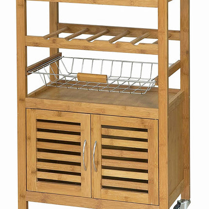 Bamboo Kitchen Storage Trolley with Wine Rack