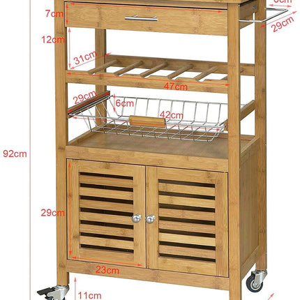 Bamboo Kitchen Storage Trolley with Wine Rack