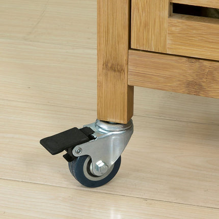 Bamboo Kitchen Storage Trolley with Wine Rack