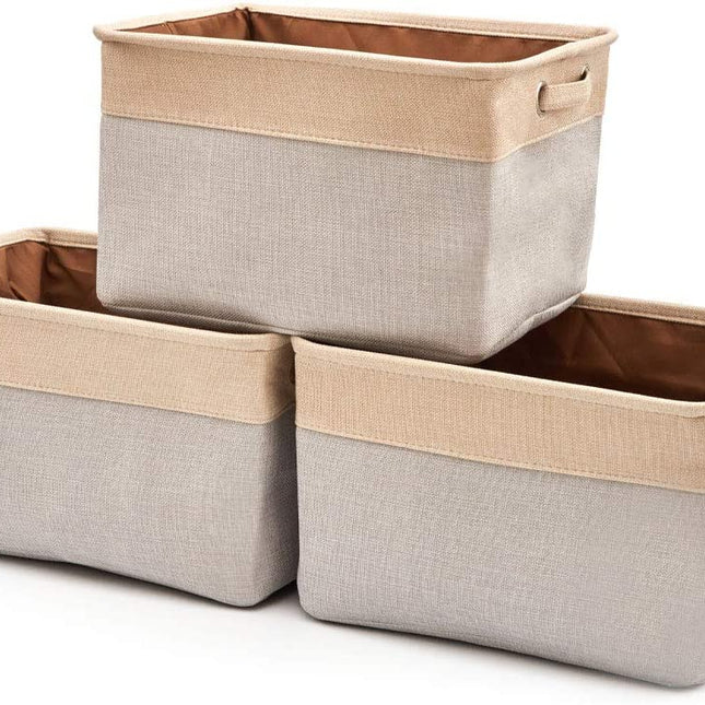 Pack of 3 Collapsible Large Cube Fabric Storage Bins Baskets for Laundry - Beige