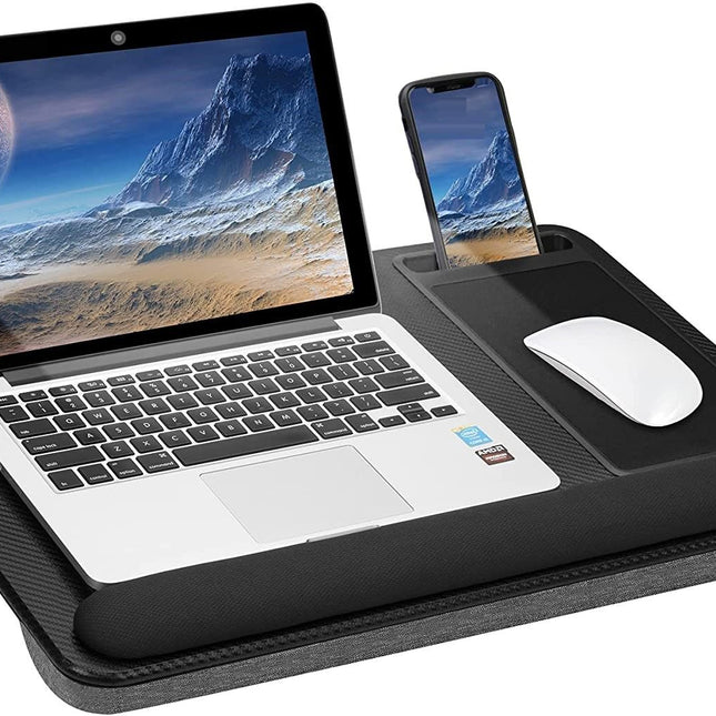 Portable Laptop Desk with Device Ledge, Mouse Pad and Phone Holder for Home Office (Black, 43cm)