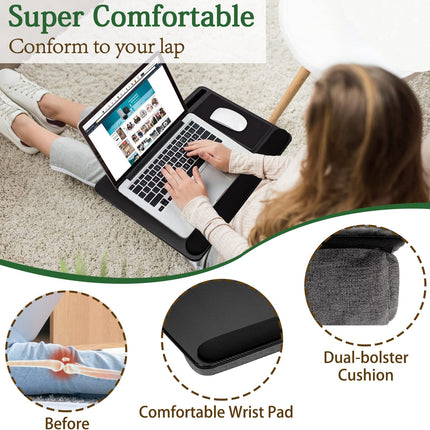 Portable Laptop Desk with Device Ledge, Mouse Pad and Phone Holder for Home Office (Black, 43cm)