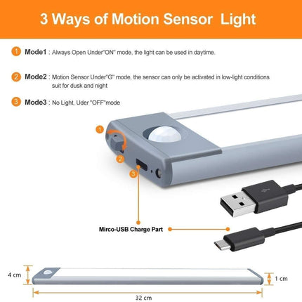 54 LED Rechargeable Under Cabinet Night Lighting for Kitchen and Bedroom (Silver and Yellow Light)
