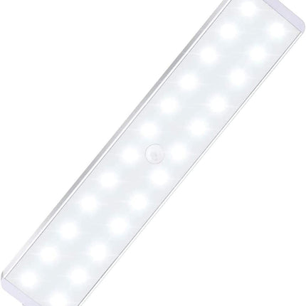 24 LED Stick on Anywhere Motion Sensor Light Wireless Under Cabinet for Wardrobe Stairs (White and White Light)