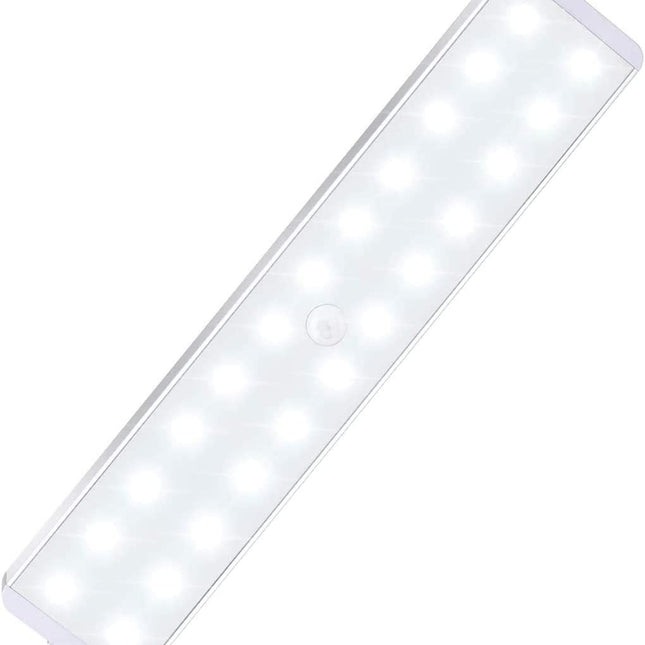24 LED Stick on Anywhere Motion Sensor Light Wireless Under Cabinet for Wardrobe Stairs (White and White Light)