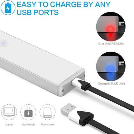 24 LED Stick on Anywhere Motion Sensor Light Wireless Under Cabinet for Wardrobe Stairs (White and White Light)