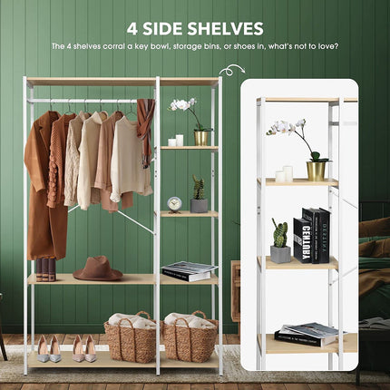 Industrial Garment Coat Rack Hanger Organizer and Shoe Storage (White)