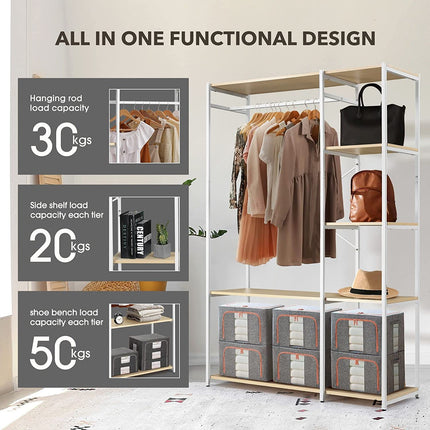 Industrial Garment Coat Rack Hanger Organizer and Shoe Storage (White)