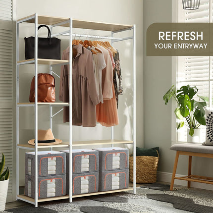 Industrial Garment Coat Rack Hanger Organizer and Shoe Storage (White)