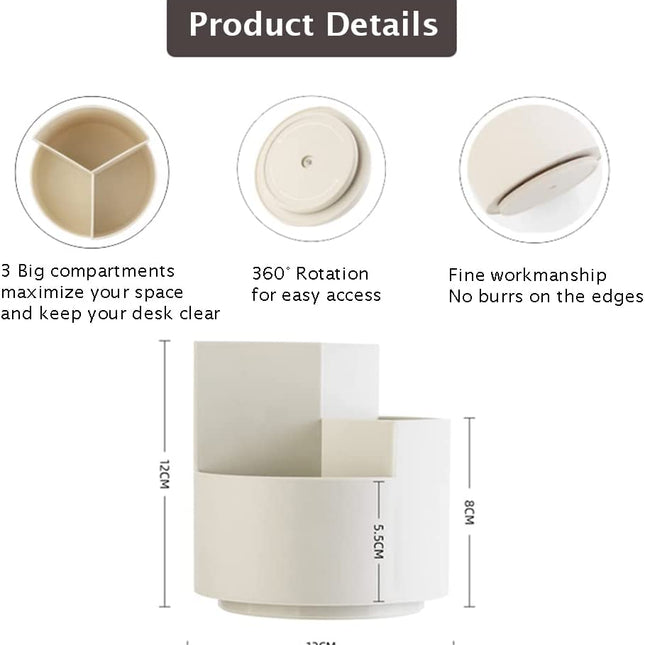 360 degree rotating multi-functional pen holder with 3 separate layer for office desk organiser (White)