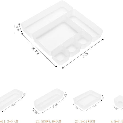 6 Pack Frosted plastic dresser and desk drawer storage rack for make-up brushes and kitchen
