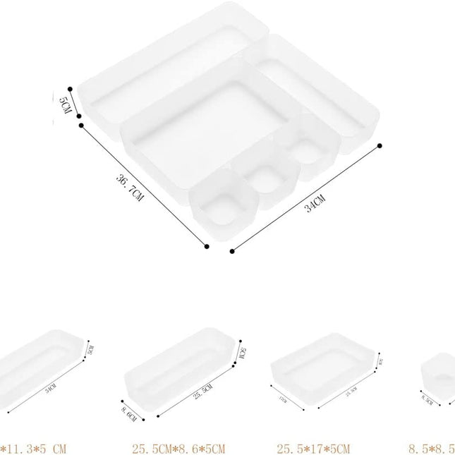 6 Pack Frosted plastic dresser and desk drawer storage rack for make-up brushes and kitchen