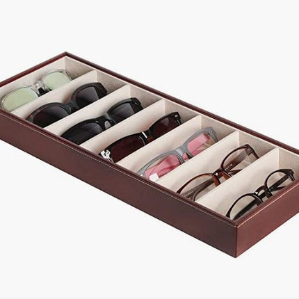 Leather Eyeglass Storage Case with 7 Compartments (Grey)