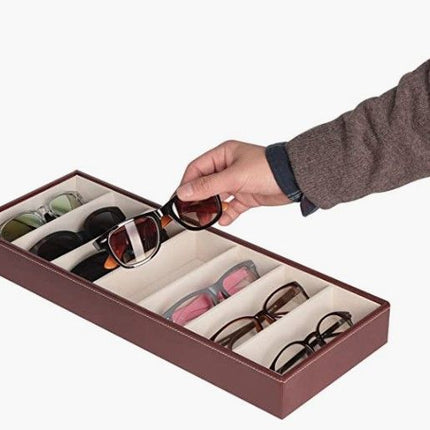 Leather Eyeglass Storage Case with 7 Compartments (Grey)