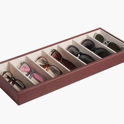Leather Eyeglass Storage Case with 7 Compartments (Grey)