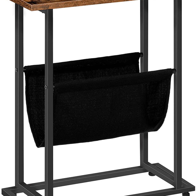 Industrial Side Table with Magazine Holder Sling and Metal Structure (Brown)