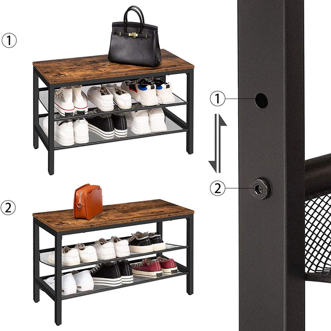 3-Tier Shoe Rack, Industrial Shoe Organizer Storage Bench