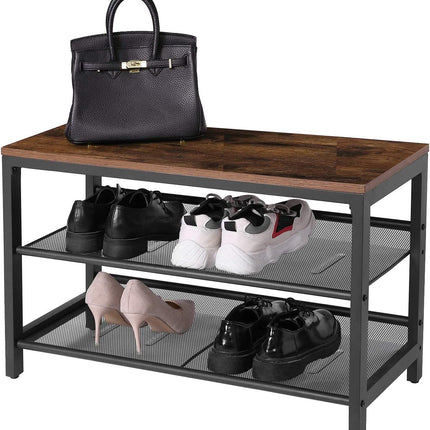3-Tier Shoe Rack, Industrial Shoe Organizer Storage Bench